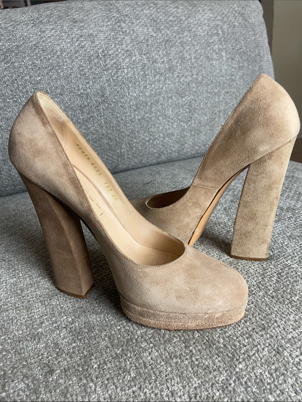 Casadei Suede Platform Pumps in Beige size 10